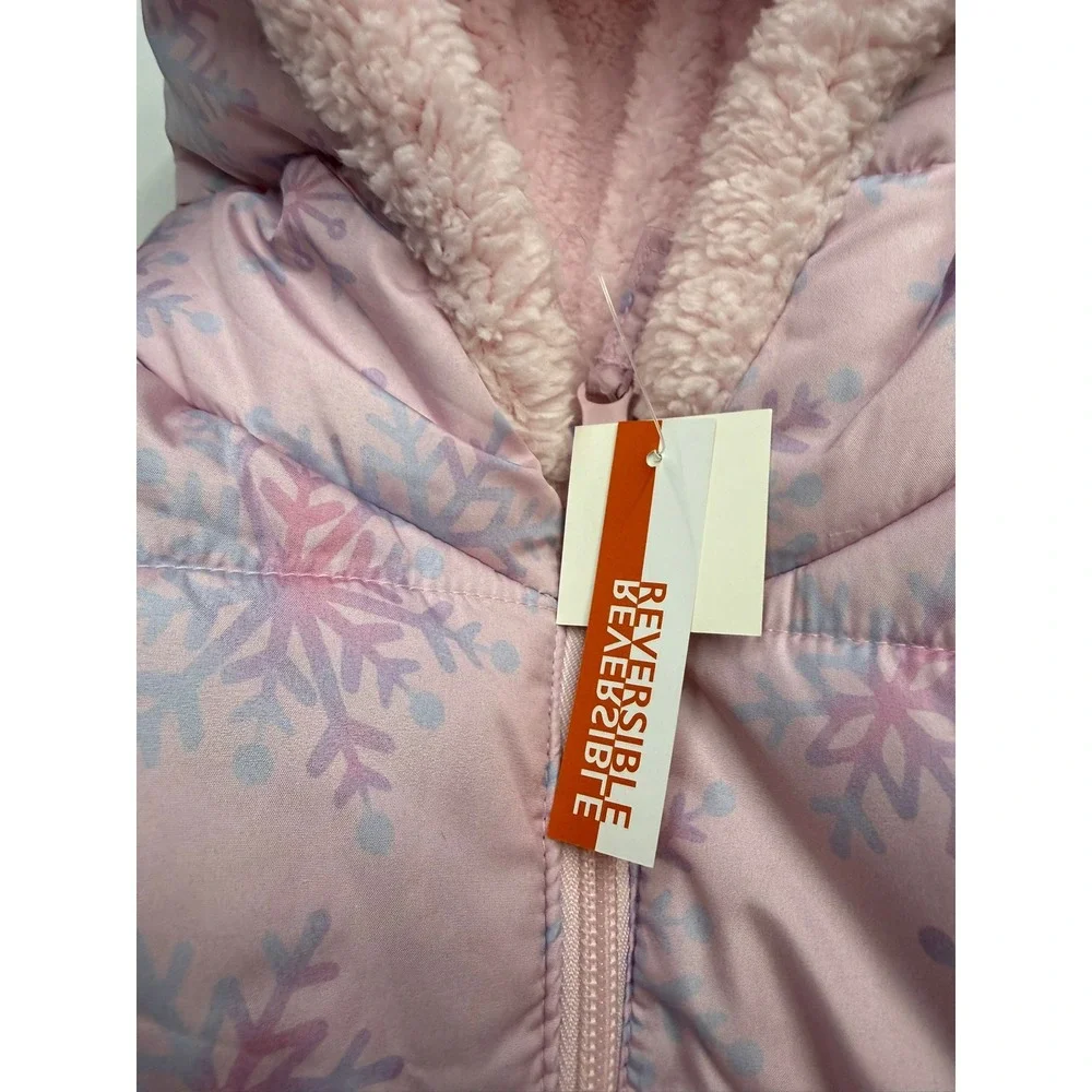 FALLS CREEK New $50 Girls 5T Pink Snowflake Reversible Hooded Winter Jacket Coat